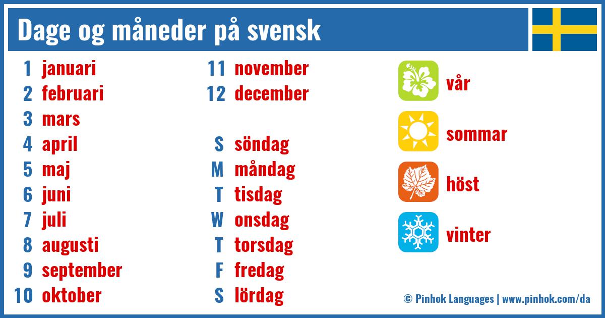 Dage og måneder på svensk