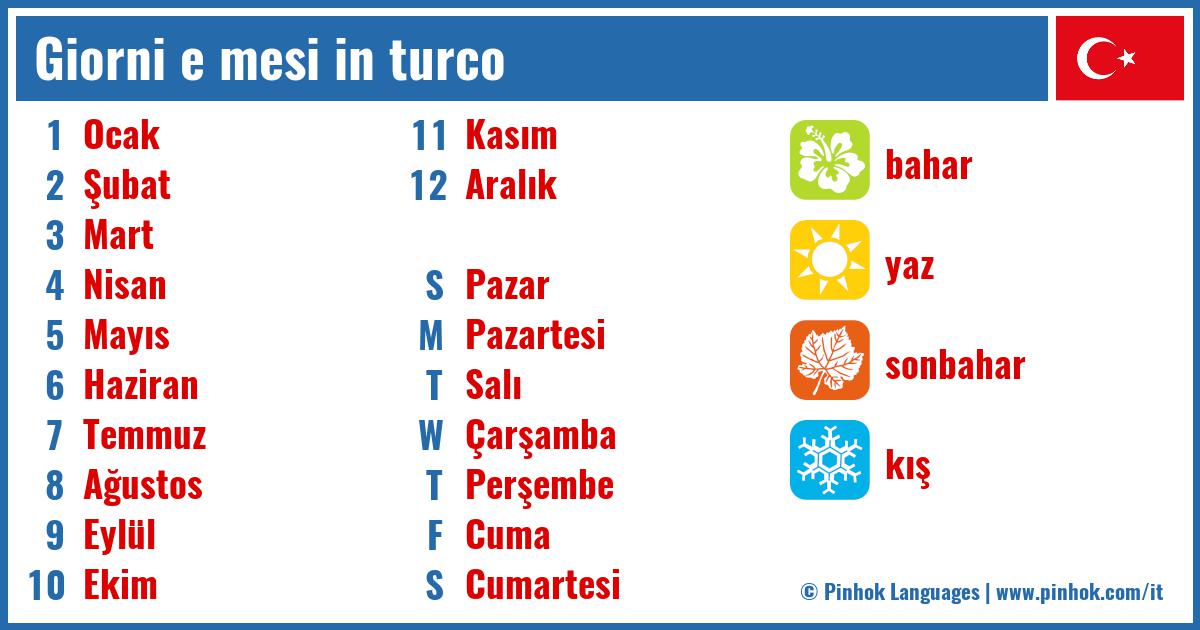 Giorni e mesi in turco